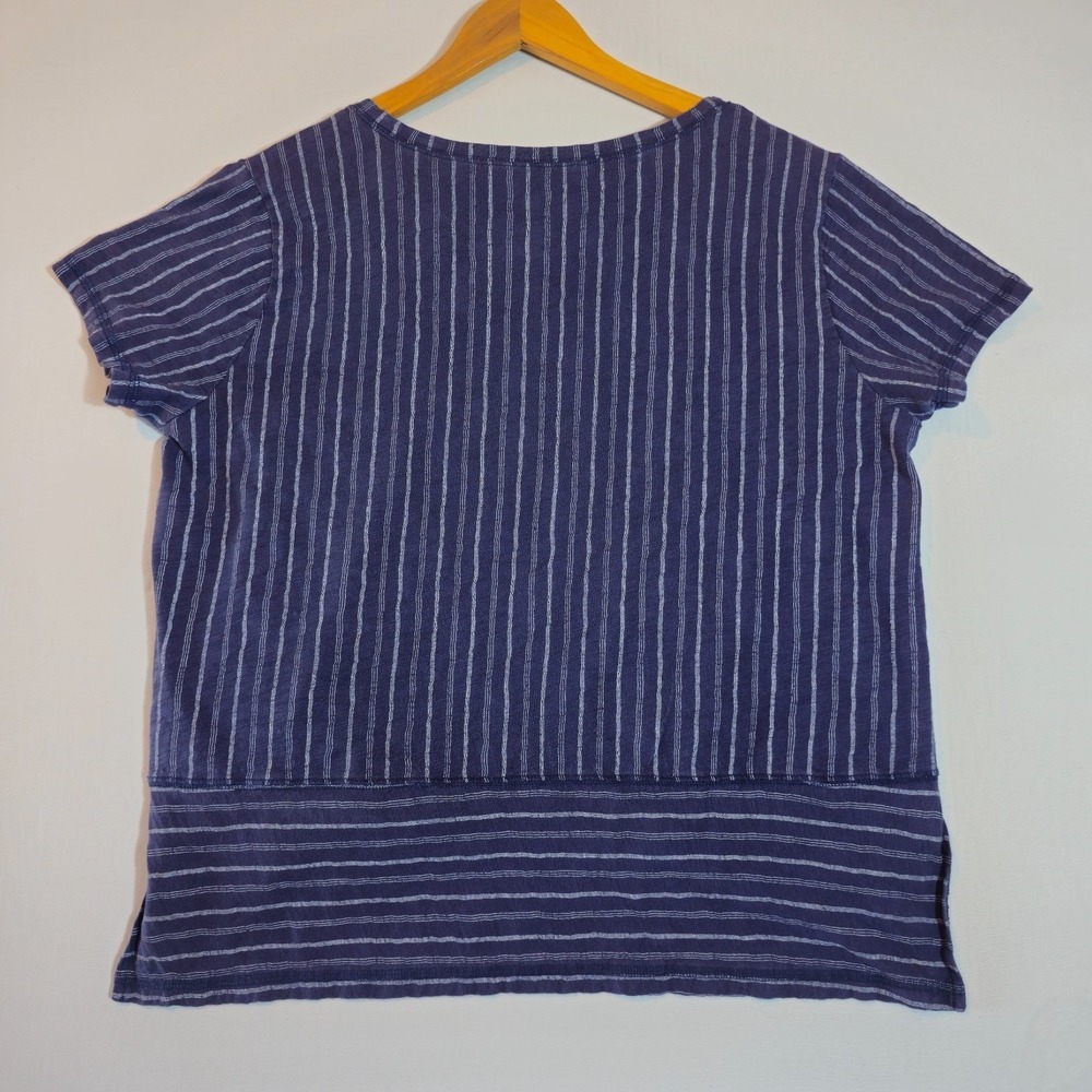 Escape By Habitat Clothes Shirt Womens Large Blue White Striped Short Sleeve - Picture 4 of 8